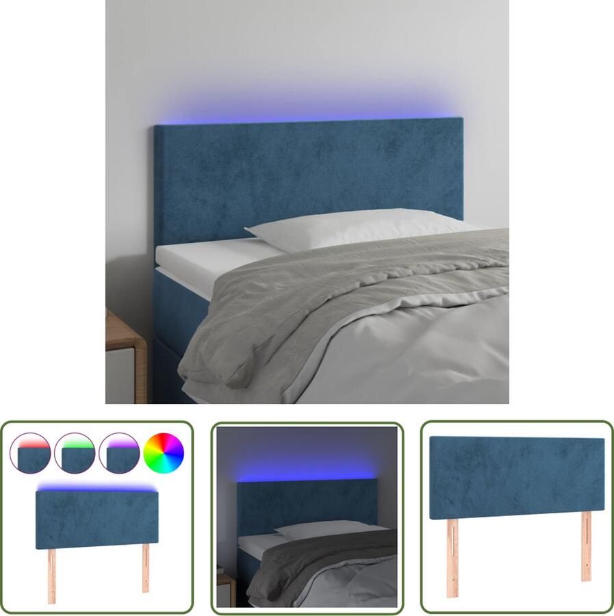 The Living Store Donkerblauw Hoofdeinde Stof 100 x 5 x 78 88 cm LED-strip 55 cm USB IP65 Hoofd Bord Led Hoofdbord Velvet Hoofdbord Blauw Hoofdbord Bedding Accessories