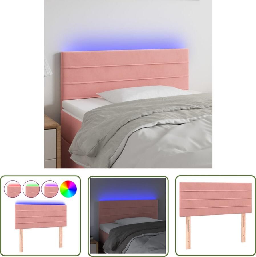 The Living Store Hoofdbord LED 80x5x78 88 cm fluweel roze Hoofd Bord Hoofdkussen Led Verlichting Velvet Roze