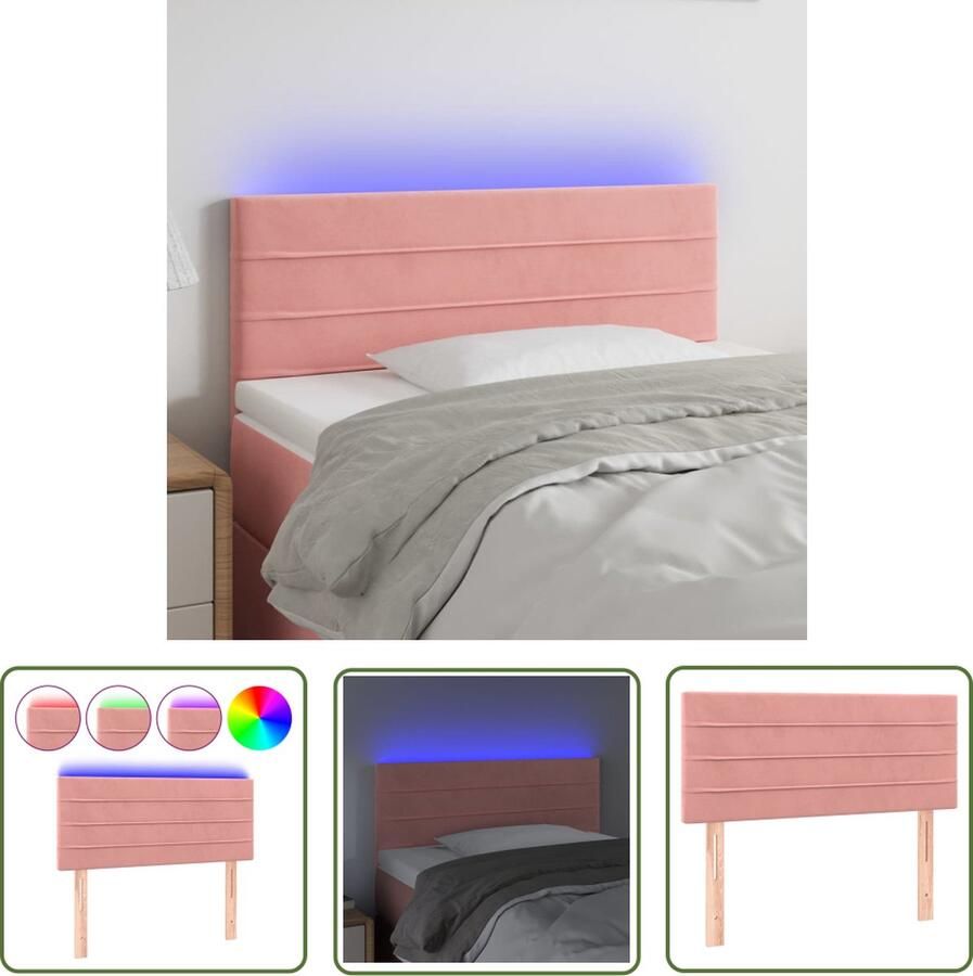 The Living Store Hoofdeind Klassiek LED-hoofdeind Roze 90 x 5 x 78 88 cm Zacht fluweel Kleurrijke LED-verlichting Verstelbare hoogte Hoofd Bord Hoofdkussen Led Lamp Roze Meubilair Velvet Meubel
