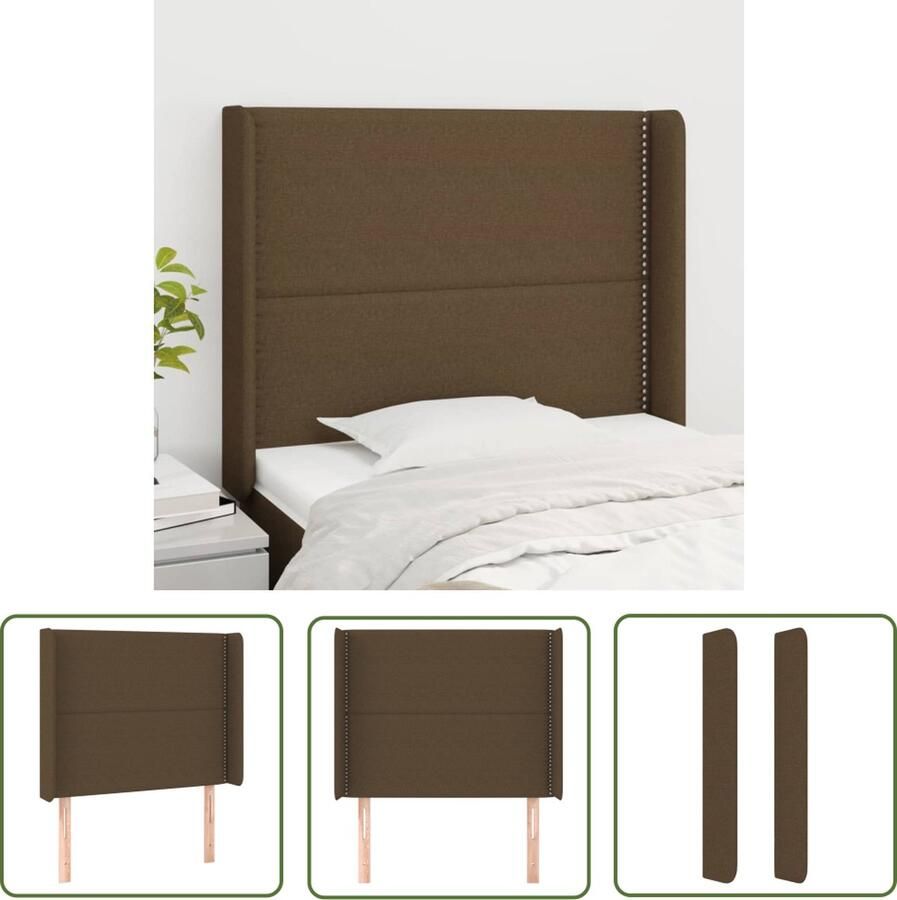 The Living Store Hoofdbord met randen 103x16x118 128 cm stof donkerbruin Hoofd Bord Hoofdkussen Beddecoratie Slaapkamers Bedroom Furniture