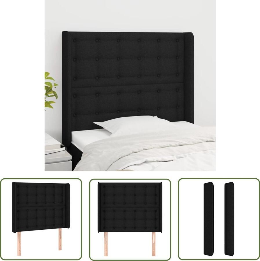 The Living Store Hoofdbord 103x16x118 128 cm Zwart Polyester Bewerkt hout Massief larikshout Hoofd Bord Hoofdkussen Beddecoratie Slaapkamers Zwarte Meubels