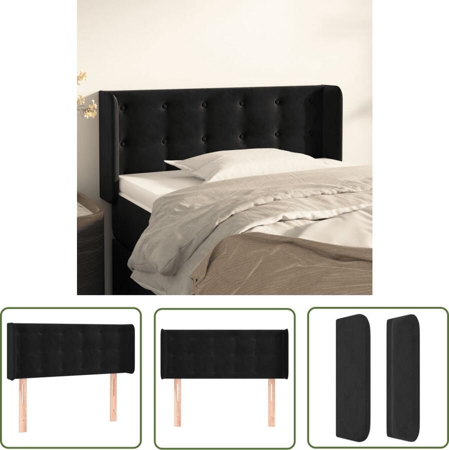The Living Store Hoofdbord met randen 103x16x78 88 cm fluweel zwart Hoofd Bord Hoofdkussen Bedkleden Slaapkamers Luxe Bedding