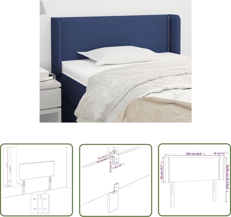 The Living Store Hoofdbord met randen 103x16x78 88 cm stof blauw Hoofd Bord Hoofdkussen Beddecoratie Slaapkamers Blauwe Kamer - Foto 2