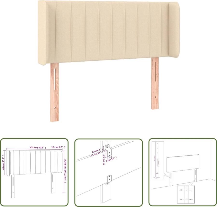 The Living Store Hoofdbord met randen 103x16x78 88 cm stof crèmekleurig Hoofd Bord Hoofdkussen Beddecoratie Bedroom Decor Slaapkamervloer