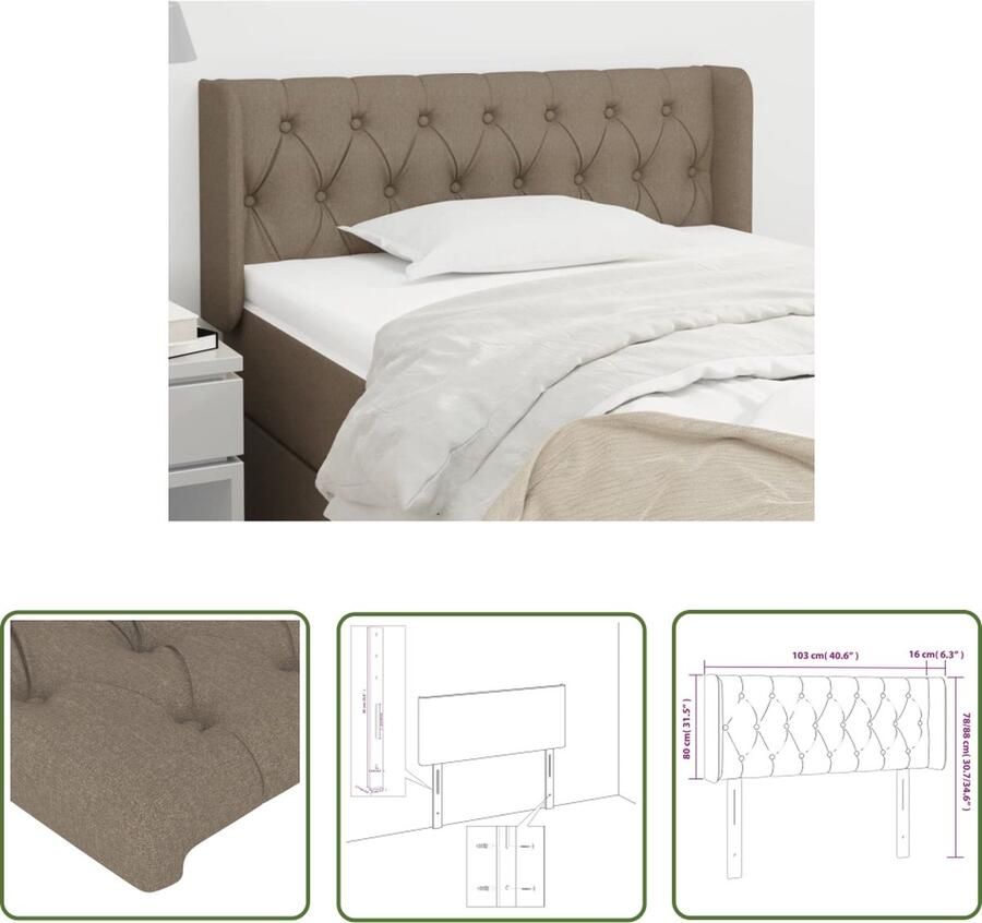 The Living Store Hoofdbord met randen 103x16x78 88 cm stof taupe Hoofd Bord Hoofdkussen Beddecoratie Bedroom Decor Taupecouleur