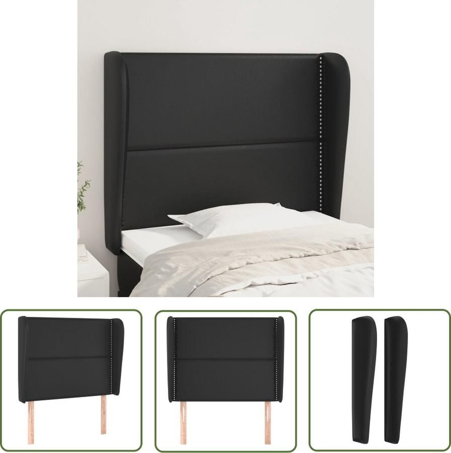 The Living Store Hoofdbord met randen 103x23x118 128 cm kunstleer zwart Hoofd Bord Hoofdkussen Beddecoratie Z Головная Часть Кровати