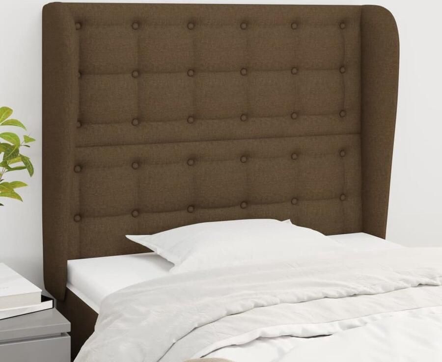 The Living Store Hoofdbord met randen 93x23x118 128 cm stof donkerbruin Hoofd Bord Beddecoratie Hoofdkussen Slaapkamers Donkere Meubels
