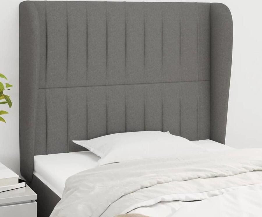 The Living Store Hoofdbord met randen 103x23x118 128 cm stof donkergrijs Hoofd Bord Hoofdkussen Beddecoratie Slaapkamers Grijs