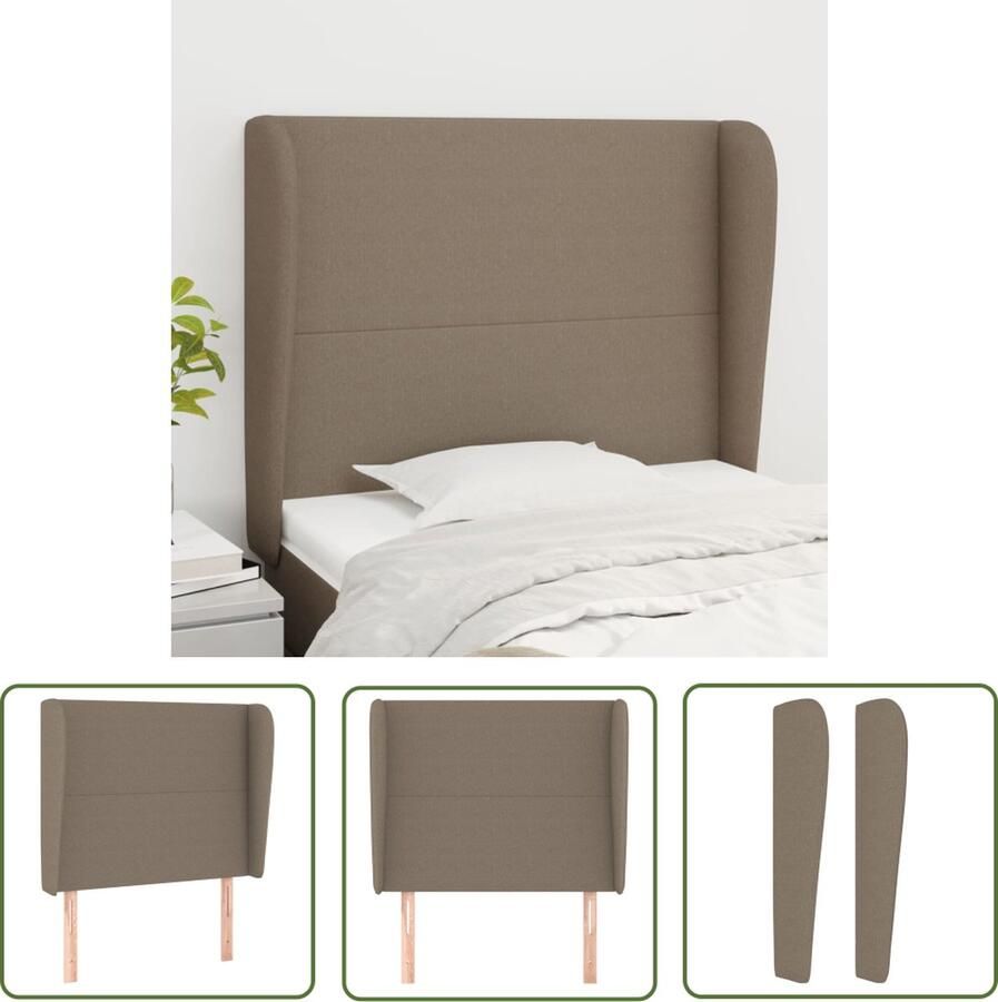 The Living Store Hoofdbord met randen 103x23x118 128 cm stof taupe Hoofd Bord Hoofdkussen Beddecoratie Bedroom Decor Tapijt