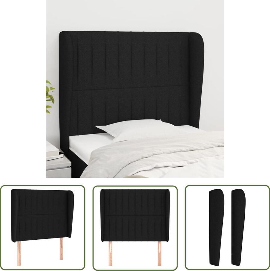 The Living Store Hoofdbord met randen 103x23x118 128 cm stof zwart Hoofd Bord Hoofdkussen Beddecoratie Slaapkamers Zwarte Meubels