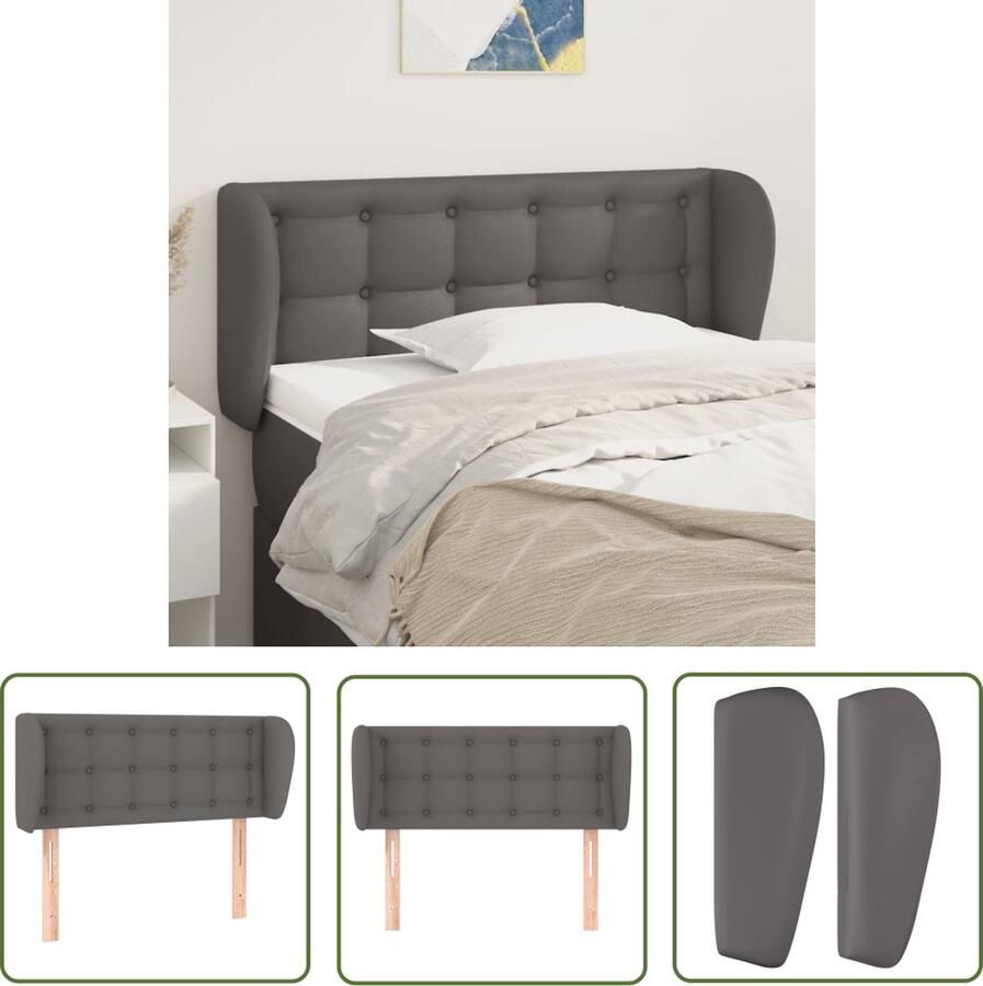 The Living Store Hoofdbord met randen 103x23x78 88 cm kunstleer grijs Hoofd Bord Hoofdkussen Beddecoratie Kunstleder Grijze Kamer