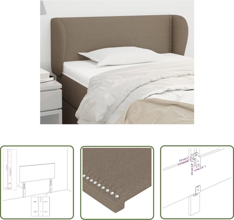 The Living Store Hoofdbord Hoofdeind en rand 103 x 23 x 78 88 cm Taupe Hoofd Bord Hoofdkussen Stoffen Hoofdbord Beige Hoofdbord Beddecoratie
