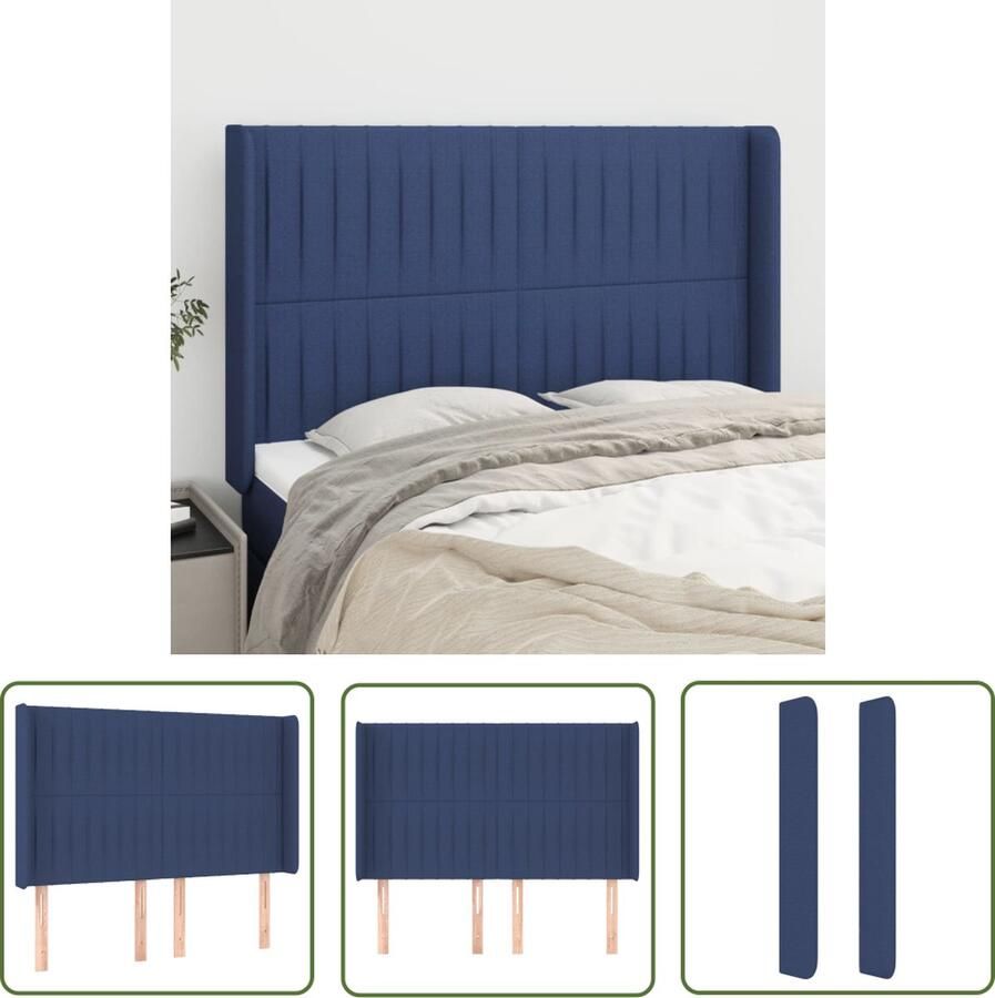 The Living Store Hoofdbord met randen 147x16x118 128 cm stof blauw Hoofd Bord Hoofdkussen Beddecoratie Slaapkamers Blauwdruk
