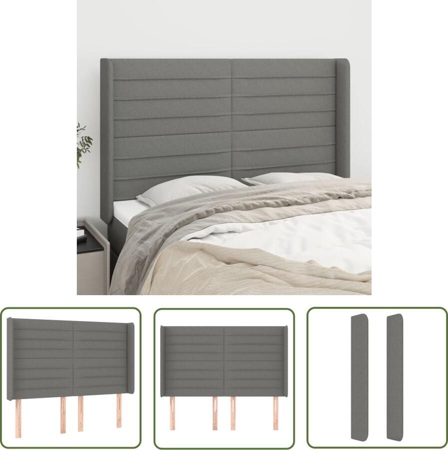The Living Store Hoofdeind Donkergrijs 147x16x118 128 cm Trendy ontwerp duurzaam materiaal verstelbare hoogte Hoofd Bord Hoofdkussen Beddecoratie Grijs Hoofdbord Modern Hoofdbord