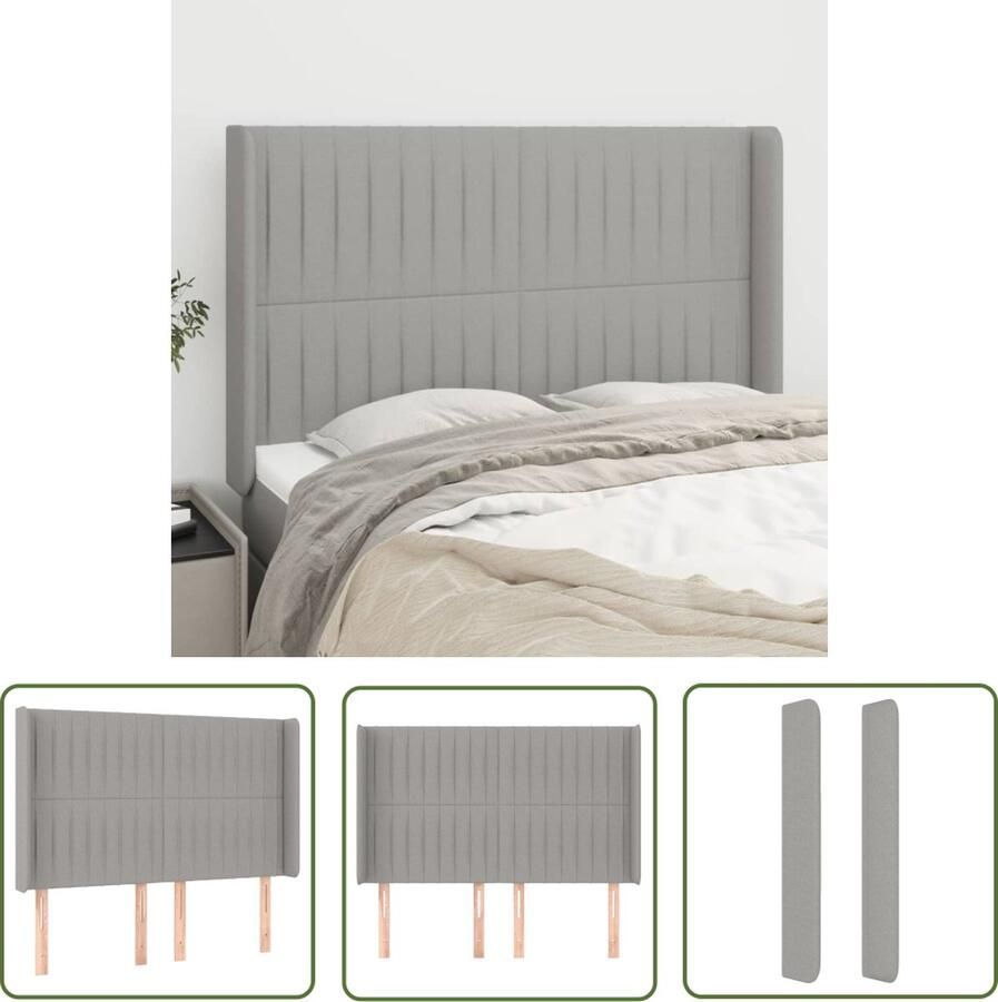 The Living Store Hoofdbord met randen 147x16x118 128 cm stof lichtgrijs Hoofd Bord Hoofdkussen Beddecoratie Slaapkamer Decoratie Grijs Hoofdbord