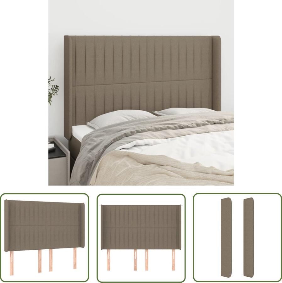 The Living Store Hoofdbord met randen 147x16x118 128 cm stof taupe Hoofd Bord Hoofdkussen Beddecoratie Slaapkamers Taupecleur