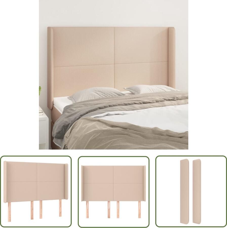 The Living Store Hoofdbord met randen 147x16x118 128cm kunstleer cappuccinokleur Hoofd Bord Hoofdkussen Beddecoratie Kapstok Bedroom Furniture