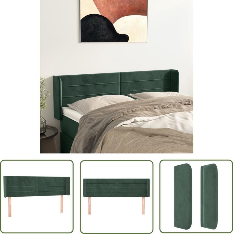 The Living Store Hoofdbord Houten Poten 147x16x78 88 cm Fluwelen Stof Donkergroen Hoofd Bord Hoofdkussen Beddecoratie Velvet Donkere Kleuren