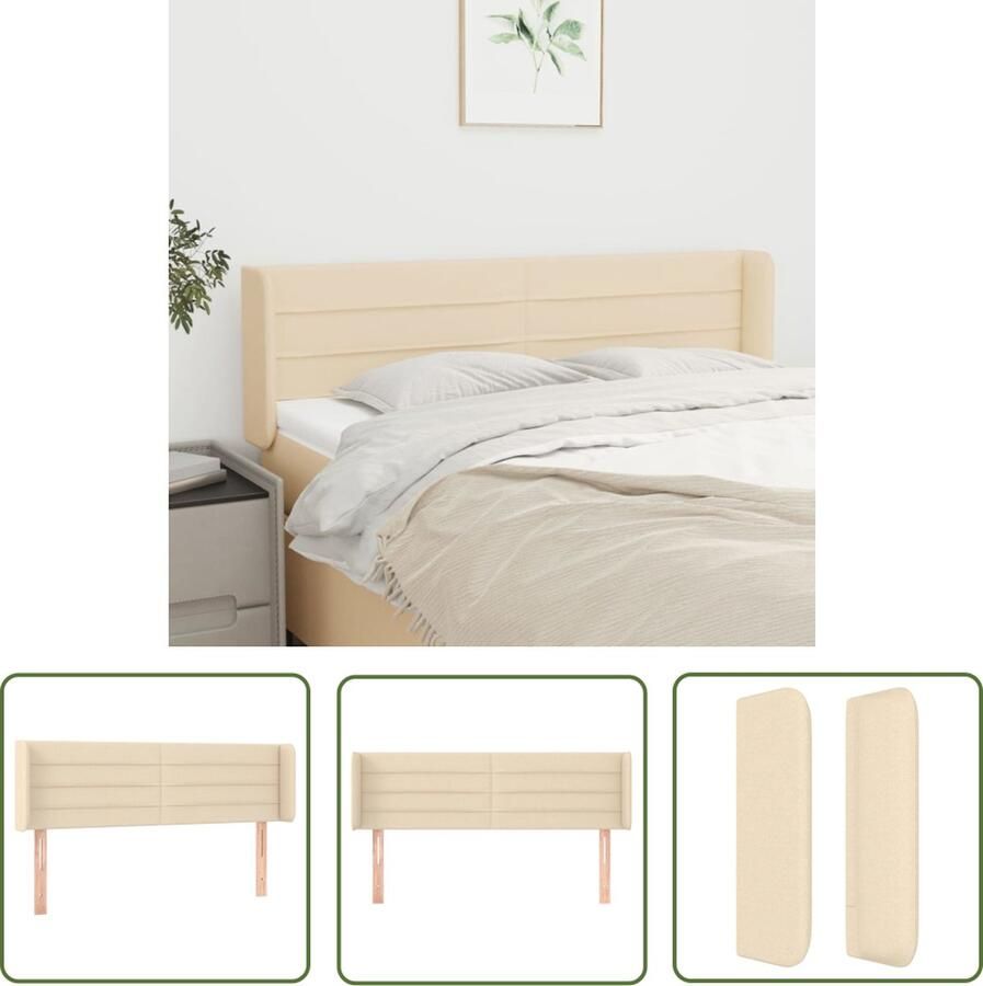 The Living Store Hoofdbord Hoofdeind met Verstelbare Hoogte Crème 147 x 16 x 78 88cm Hoofd Bord Hoofdkussen Beddecoratie Crème Kleur Stoffen Headboard