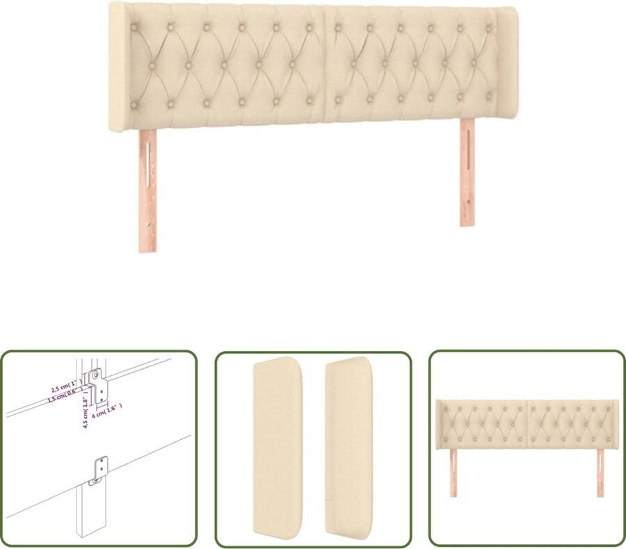 The Living Store Hoofdbord met randen 147x16x78 88 cm stof crèmekleurig Hoofd Bord Hoofdkussen Beddengoed Bedroom Decor Slaapkamersdecoratie