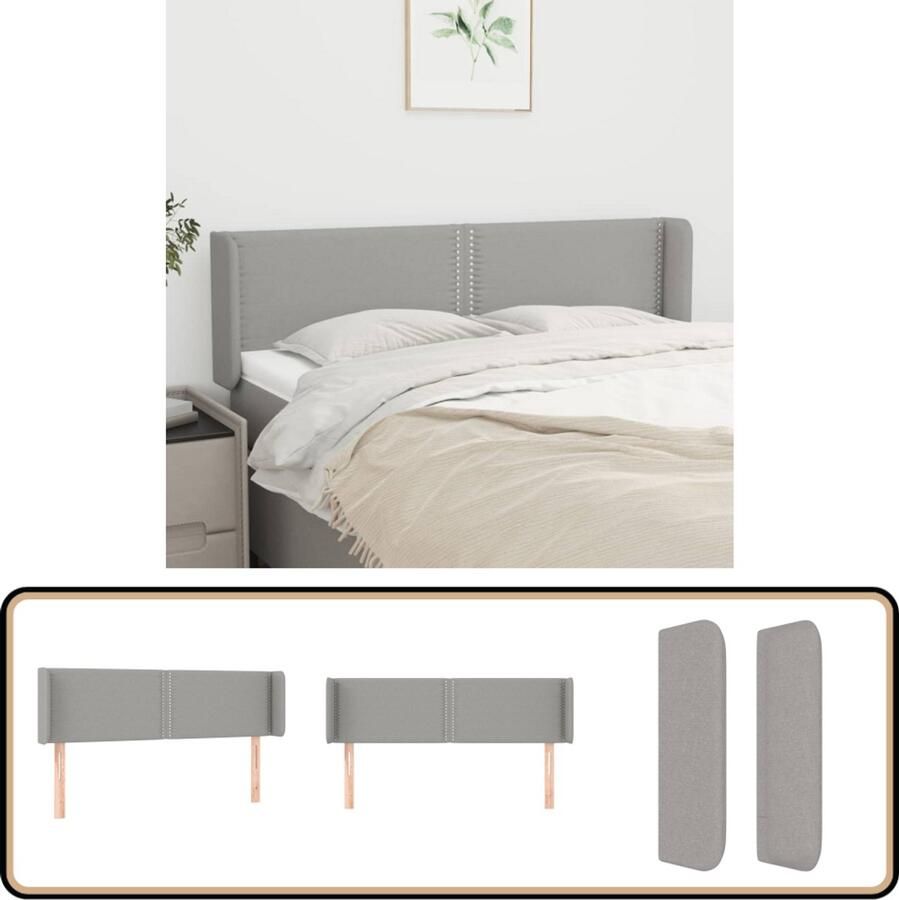 The Living Store Hoofdbord Hoofdeind en rand Lichtgrijs 147 x 16 x 78 88 cm Hoofd Bord Hoofdeinde Beddecoratie Slaapkamers Stoffen Hoofdbord