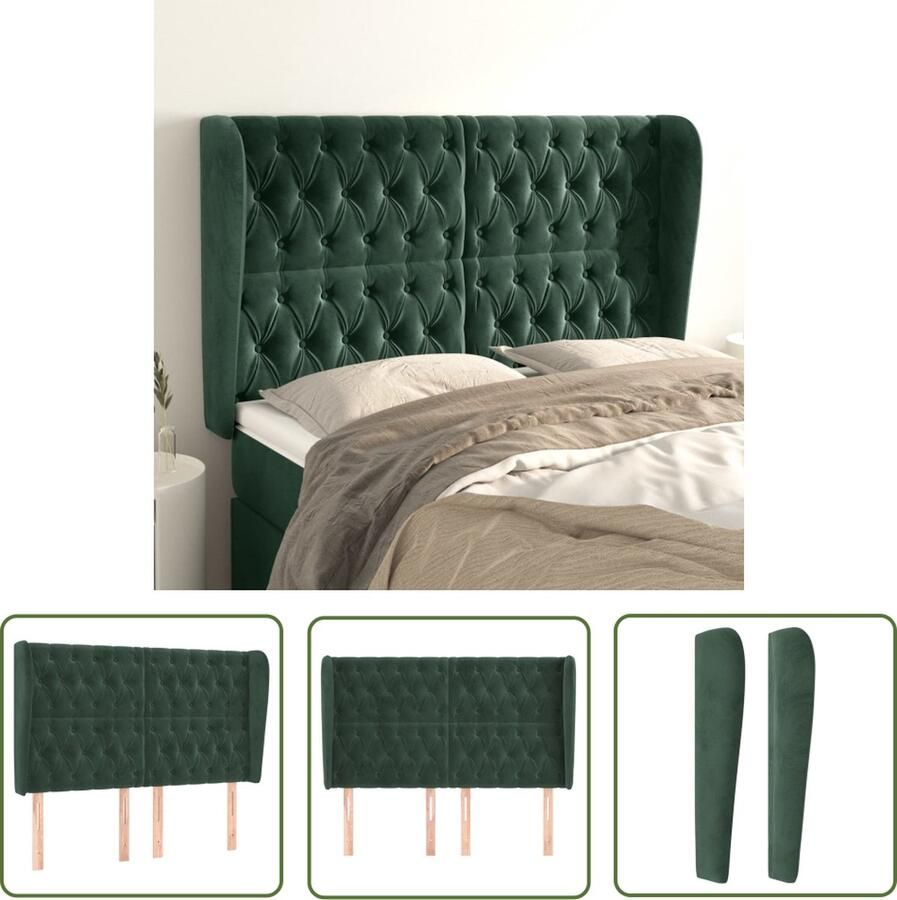 The Living Store Hoofdbord met randen 147x23x118 128 cm fluweel donkergroen Hoofd Bord Hoofdkussen Beddecoratie Velvet Donkere Kleuren