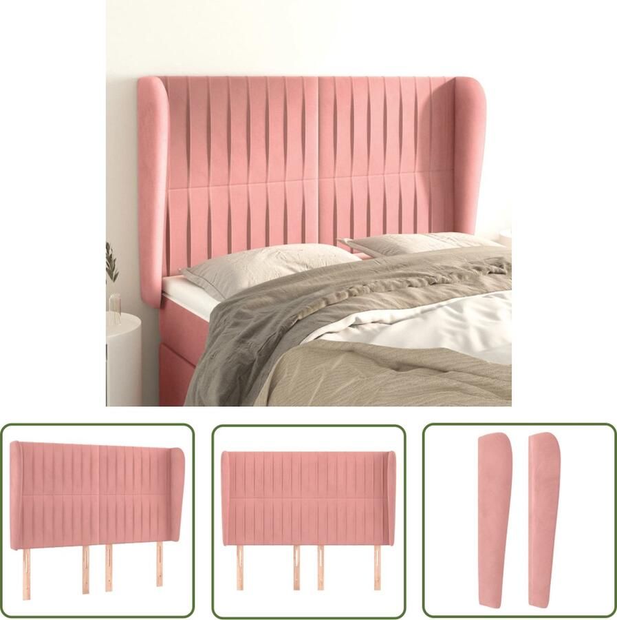 The Living Store Hoofdbord met randen 147x23x118 128 cm fluweel roze Hoofd Bord Hoofdkussen Beddecoratie Velvet Roze