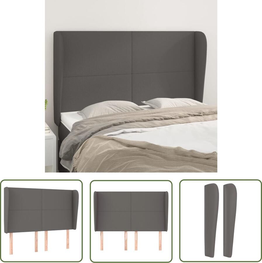 The Living Store Hoofdbord met randen 147x23x118 128 cm kunstleer grijs Hoofd Bord Hoofdkussen Beddecoratie Slaapkamers Modern Interieur