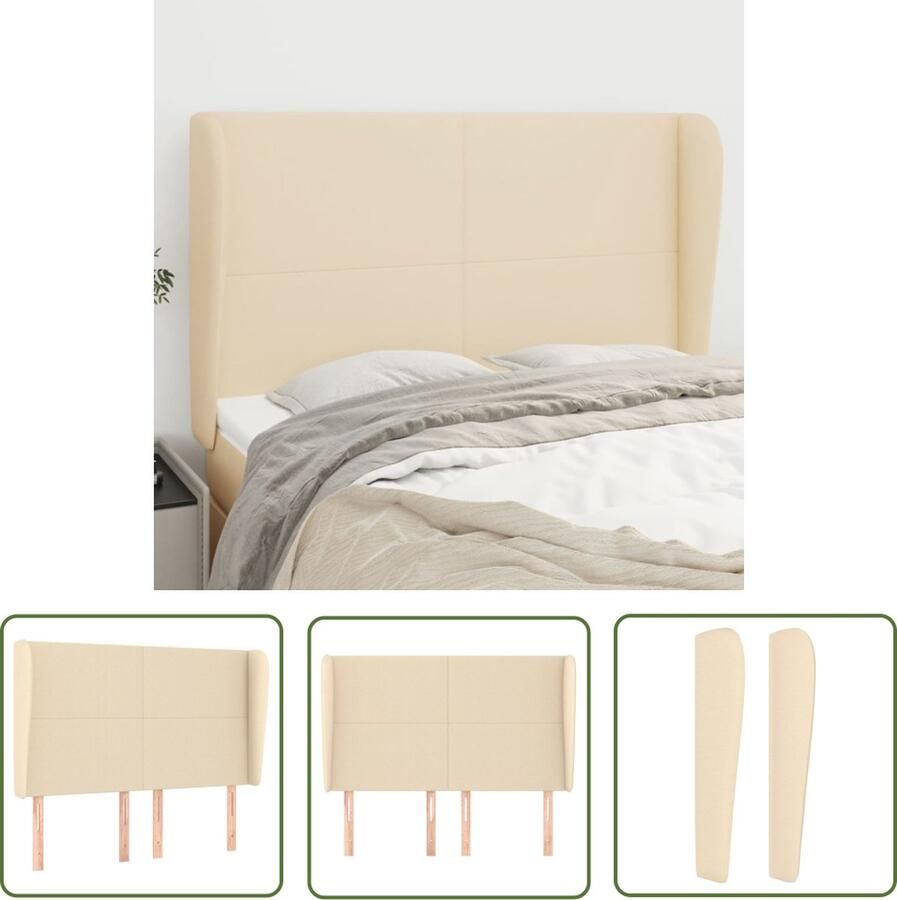 The Living Store Hoofdbord met randen 147x23x118 128 cm stof crèmekleurig Hoofd Bord Hoofdkussen Bedding Slaapcomfort Bedroomdecor