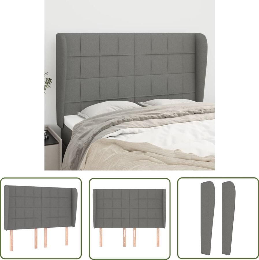 The Living Store Hoofdeind Classic s Bedaccessoires 147 x 23 x 118 128 cm Donkergrijs Hoofd Bord Hoofdkussen Beddecoratie Slaapkamer Meubilair Grijs Hoofdbord