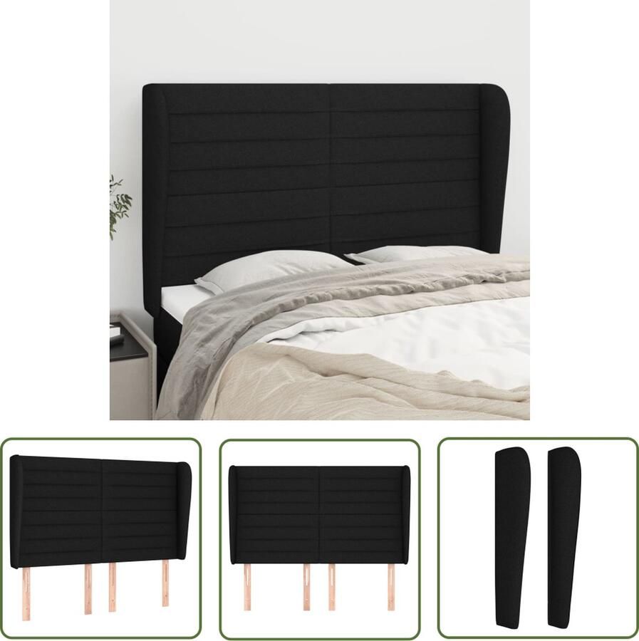 The Living Store Hoofdeind Hoofdbord 147 x 23 x 118 128 cm zwart stof verstelbare hoogte Hoofd Bord Hoofdkussen Beddecoratie Zwarte Kamer Stoffen Hoofdbord