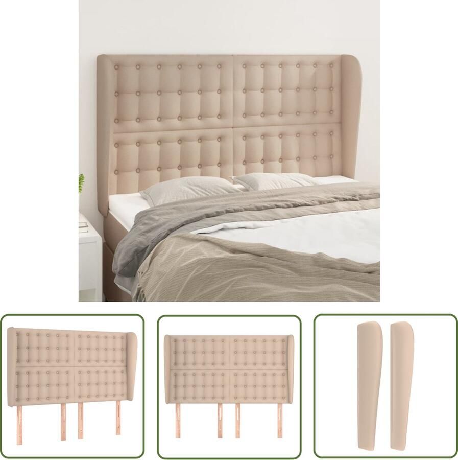 VidaXL Hoofdbord met randen 147x23x118 128cm kunstleer cappuccinokleur Hoofd Bord Hoofdkussen Beddecoratie Kapstok Bedroom Decor - Foto 2