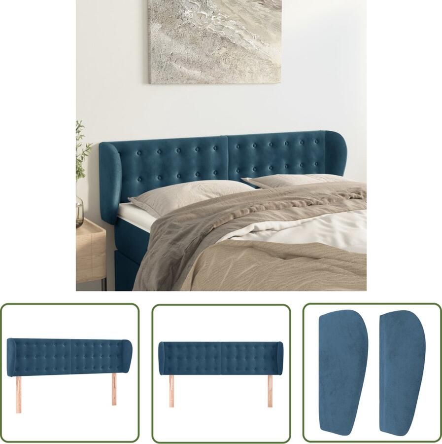 The Living Store Hoofdbord Hoofdeind en Rand Donkerblauw 147 x 23 x 78 88 cm Fluweel Hoofd Bord Hoofdkussen Velvet Blauw Beddecoratie - Foto 2