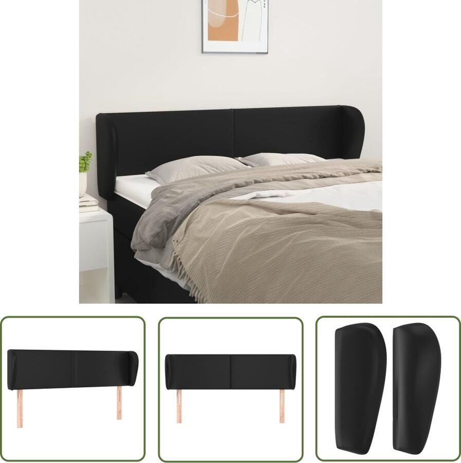 The Living Store Hoofdbord met randen 147x23x78 88 cm kunstleer zwart Hoofd Bord Hoofdbord Zwart Beddecoratie Slaapkamers Kunstleer