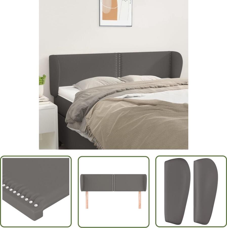 The Living Store Hoofdbord met randen 147x23x78 88 cm kunstleer grijs Hoofd Bord Hoofdkussen Bedding Slaapcomfort Sierkussens