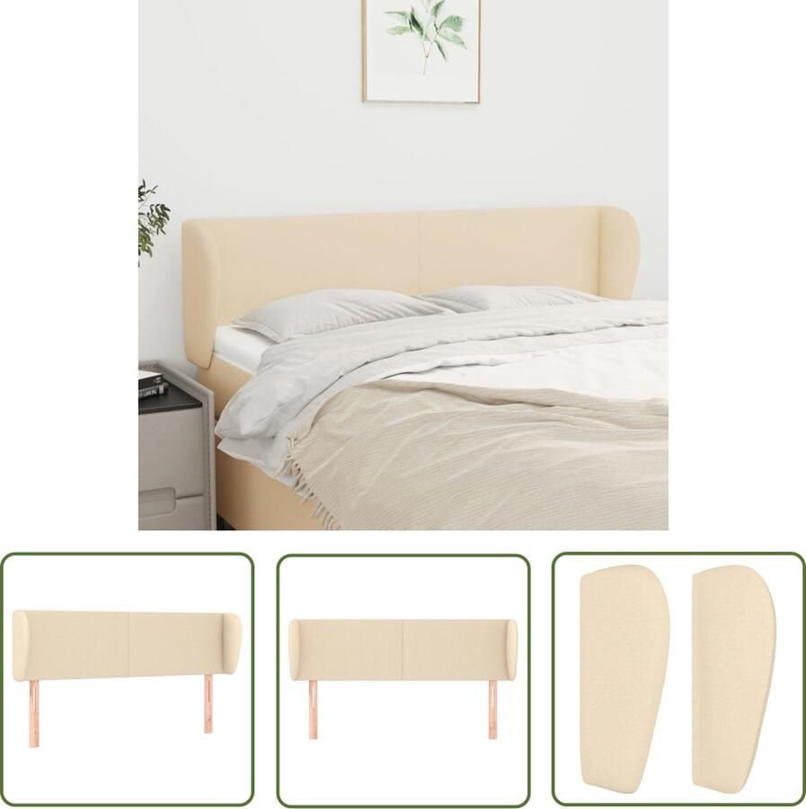 The Living Store Hoofdbord met randen 147x23x78 88 cm stof crèmekleurig Hoofd Bord Hoofdkussen Beddecoratie Stoffen Hoofdbord Klassiek Hoofdbord
