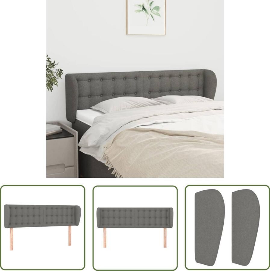 The Living Store Hoofdbord met randen 147x23x78 88 cm stof donkergrijs Hoofd Bord Hoofdkussen Beddecoratie Grijs Hoofdbord Stoffen Hoofdbord