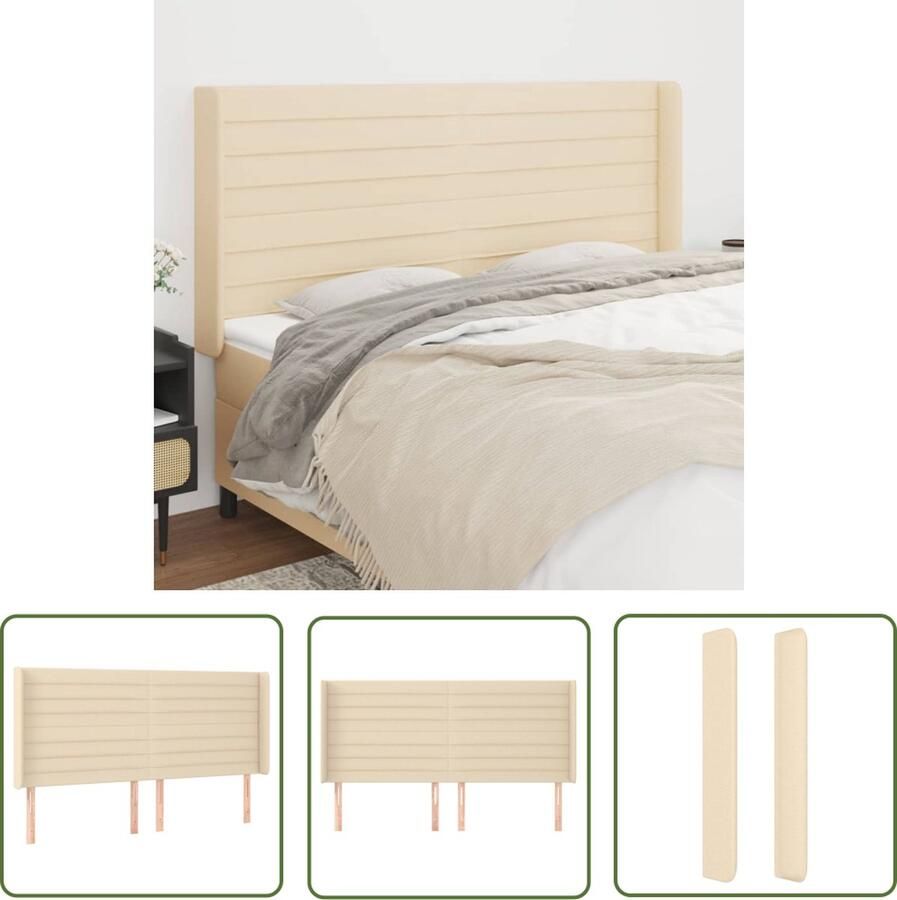 The Living Store Modern Hoofdbord Crème 163 x 16 x 118 128 cm Ademend en Duurzaam Hoofd Bord Hoofdkussen Beddecoratie Bedroom Decor Crème Kleur