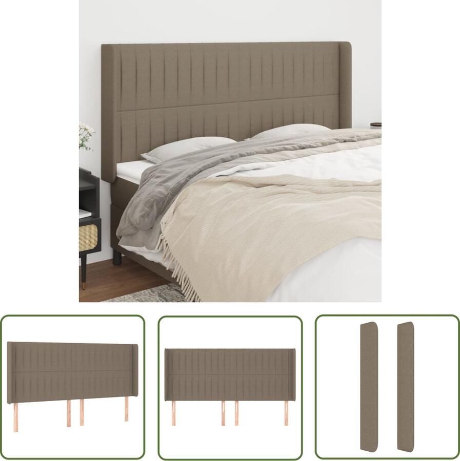 The Living Store Hoofdbord met randen 163x16x118 128 cm stof taupe Hoofd Bord Hoofdkussen Beddecoratie Bedroom Decor Stoffen Hoofdbord