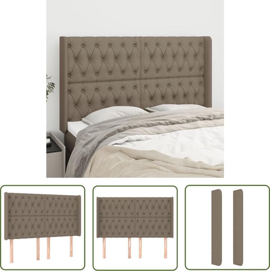 The Living Store Hoofdbord met randen 163x16x118 128 cm stof taupe Hoofd Bord Hoofdkussen Beddecoratie Slaapkamers Klassiek Meubilair