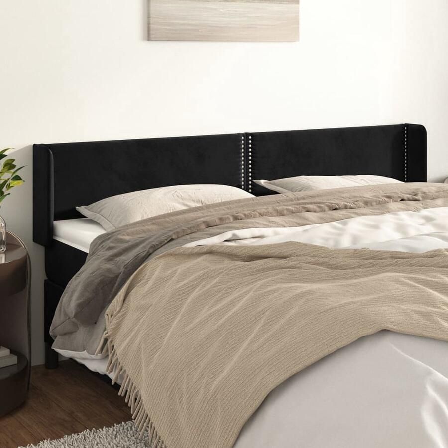 The Living Store Hoofdbord met randen 163x16x78 88 cm fluweel zwart Hoofd Bord Hoofdkussen Bedding Slaapkamers Velvet