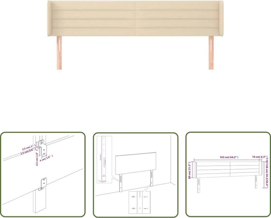 The Living Store Hoofdbord met randen 163x16x78 88 cm stof crèmekleurig Hoofd Bord Hoofdkussen Beddecoratie Bedroom Decor Slaapkamervloer