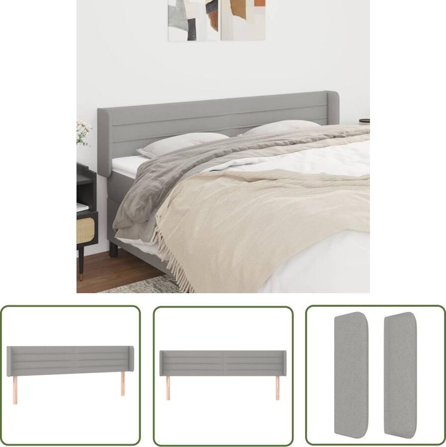 The Living Store Hoofdbord met randen 163x16x78 88 cm stof lichtgrijs Hoofd Bord Hoofdkussen Beddecoratie Slaapkamers Grijs Meubilair