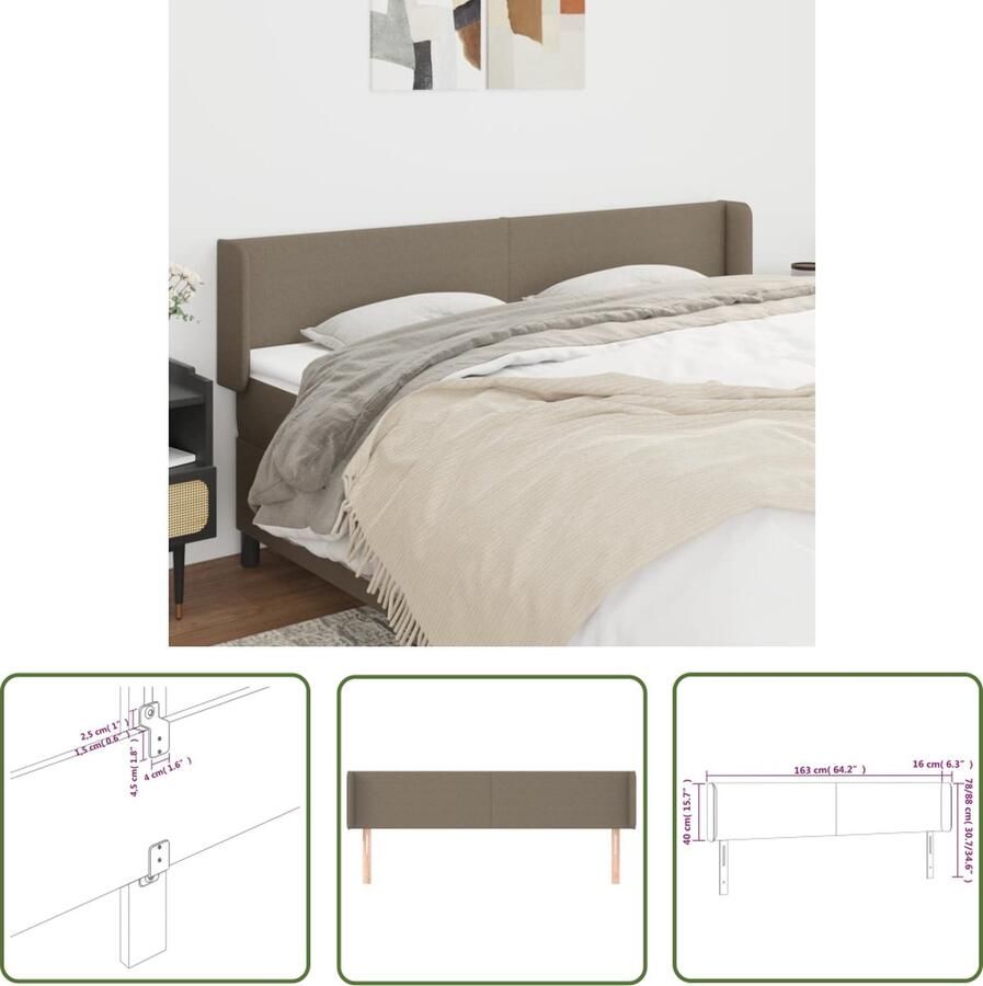 The Living Store Hoofdbord met randen 163x16x78 88 cm stof taupe Hoofd Bord Hoofdkussen Beddecoratie Slaapkamerstijl Klassiek Design