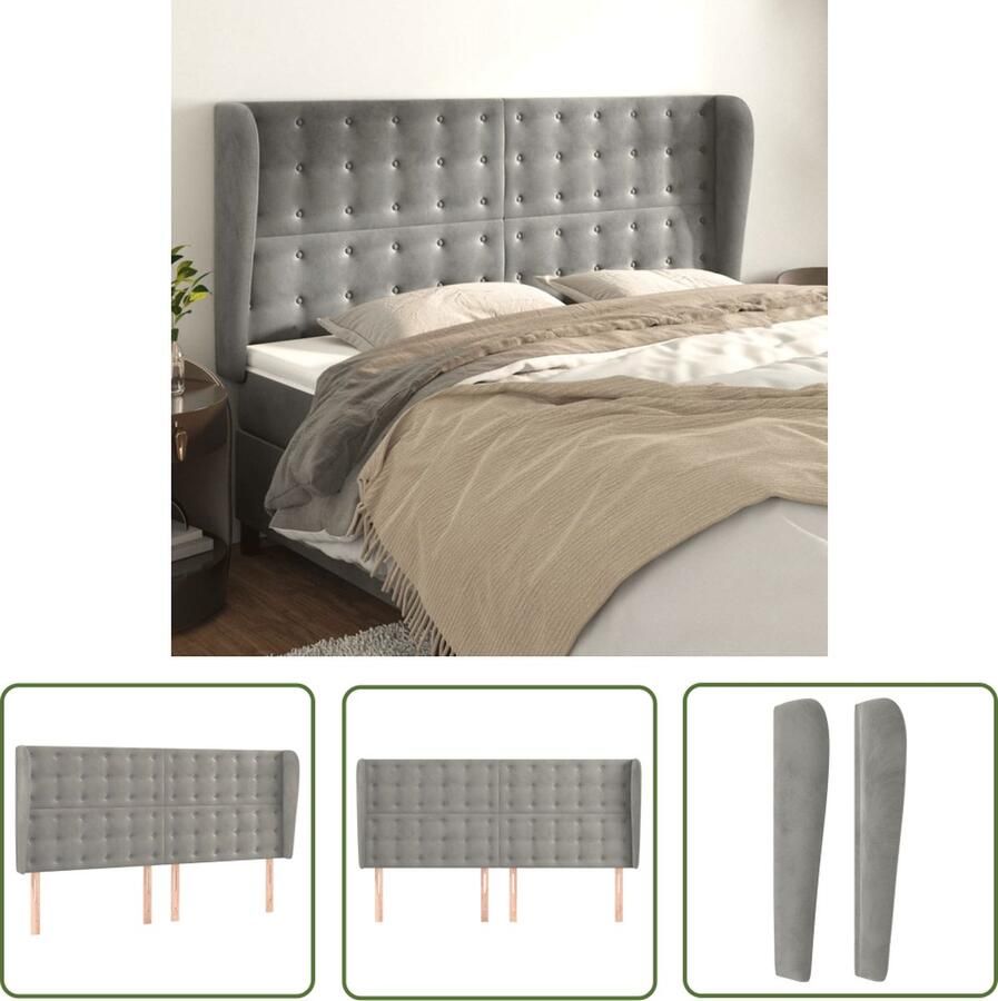 The Living Store Hoofdbord met randen 163x23x118 128 cm fluweel lichtgrijs Hoofd Bord Hoofdkussen Klassiek Hoofdbord Velvet Hoofdbord Grijs Hoofdbord