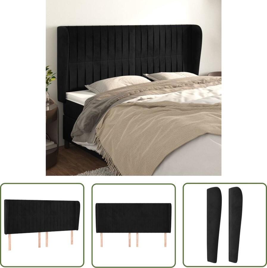 The Living Store Hoofdeind Classic Hoofdbord Zacht fluweel Stevige poten Verstelbare hoogte Comfortabele ondersteuning Zwart 163 x 23 x 118 128 cm