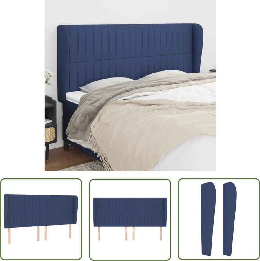 The Living Store Hoofdbord met randen 163x23x118 128 cm stof blauw Hoofd Bord Hoofdkussen Beddecoratie Slaapkamers Blauwdruk