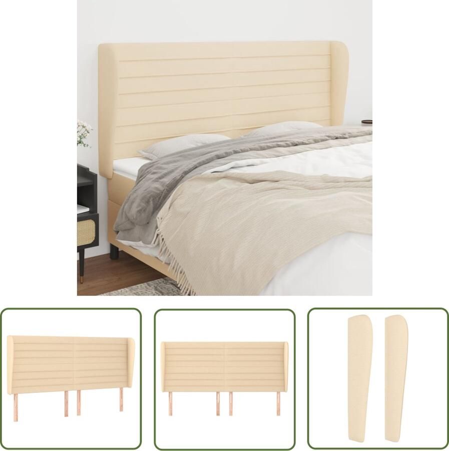 The Living Store Hoofdbord met randen 163x23x118 128 cm stof crèmekleurig Hoofd Bord Hoofdkussen Beddecoratie Bedroom Decor Slaapkamers