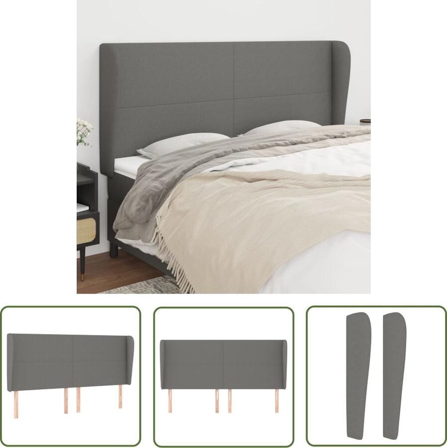 The Living Store Hoofdbord met randen 163x23x118 128 cm stof donkergrijs Hoofd Bord Hoofdkussen Bedkleden Slaapkamers Interieurdecoratie - Foto 2