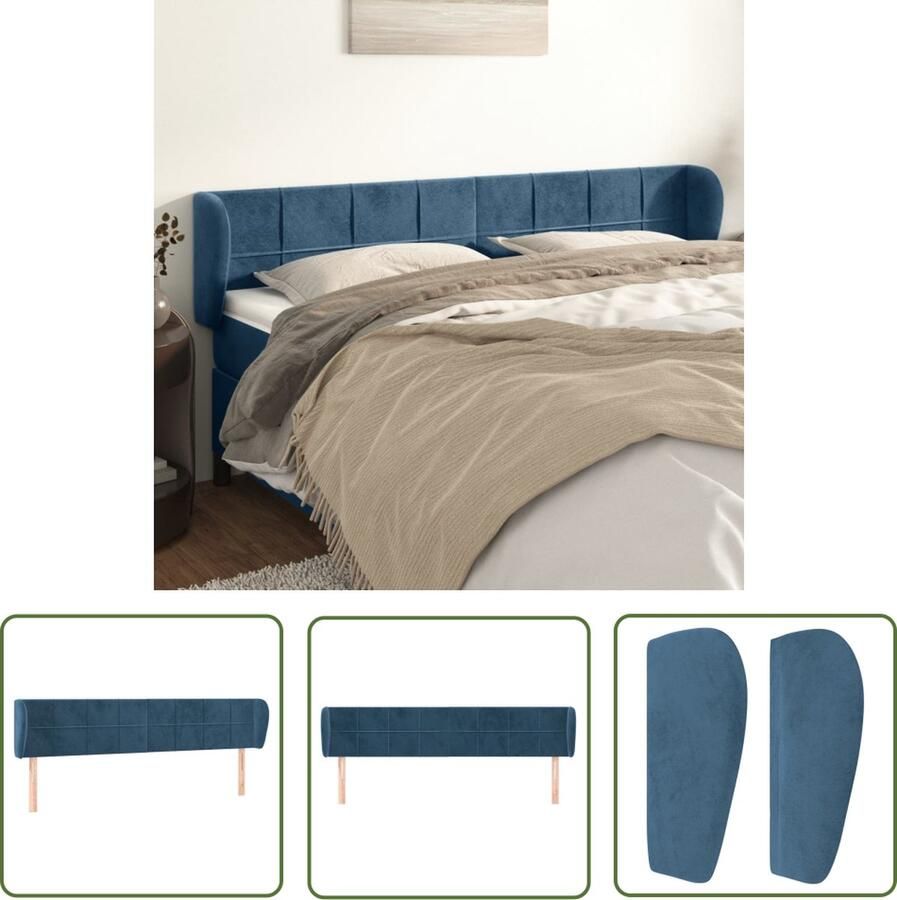 The Living Store Hoofdbord Hoofdeind 163 x 23 x 78 88 cm Donkerblauw Fluweel Hoofd Bord Hoofdkussen Velvet Blauw Beddecoratie